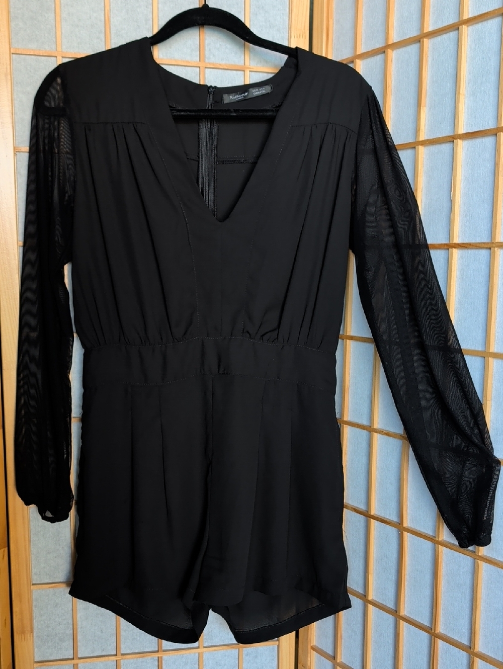 Black Sheer-Sleeve V-Neck Romper